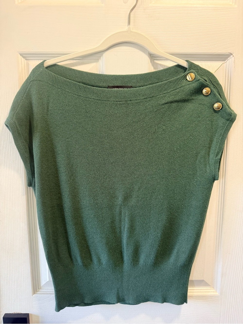 Ann Taylor Boatneck Sweater Dried Pine Gold Button Shoulder XS